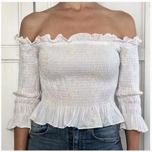 Zara Off-the-shoulder Smocked White Top